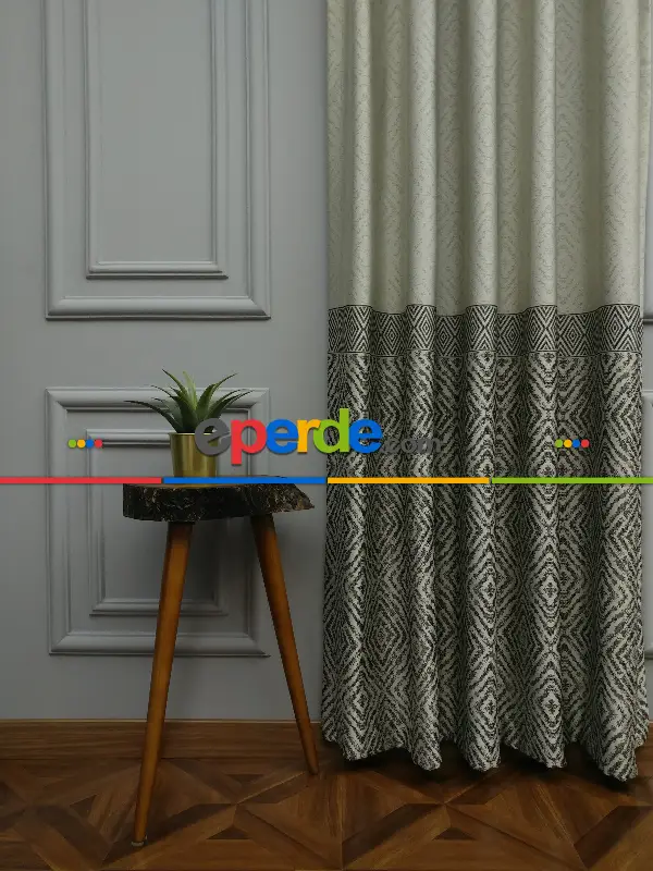 Modern Pano Fon Perde Bantlı Çift Renk - 501- Bej-füme-gri Açık