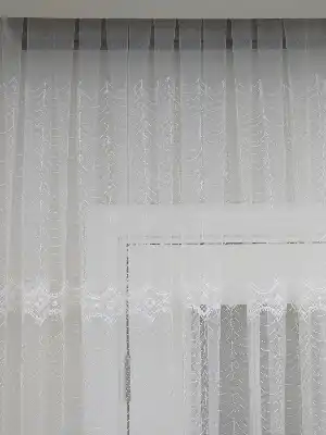 Arası Desenli Brode İşlemeli Tül Perde- Ekru