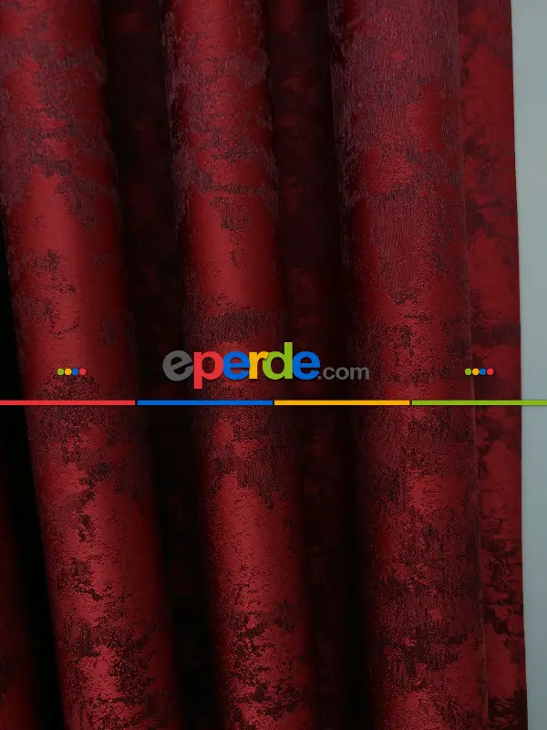 Kırmızı Bordo Renk Jakar Desenli Fon Perde - Bordo