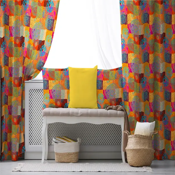 Etnik Desenli Fon Perde Evim K-209 Kumaşı Kalındır Duck Bezi Değildir