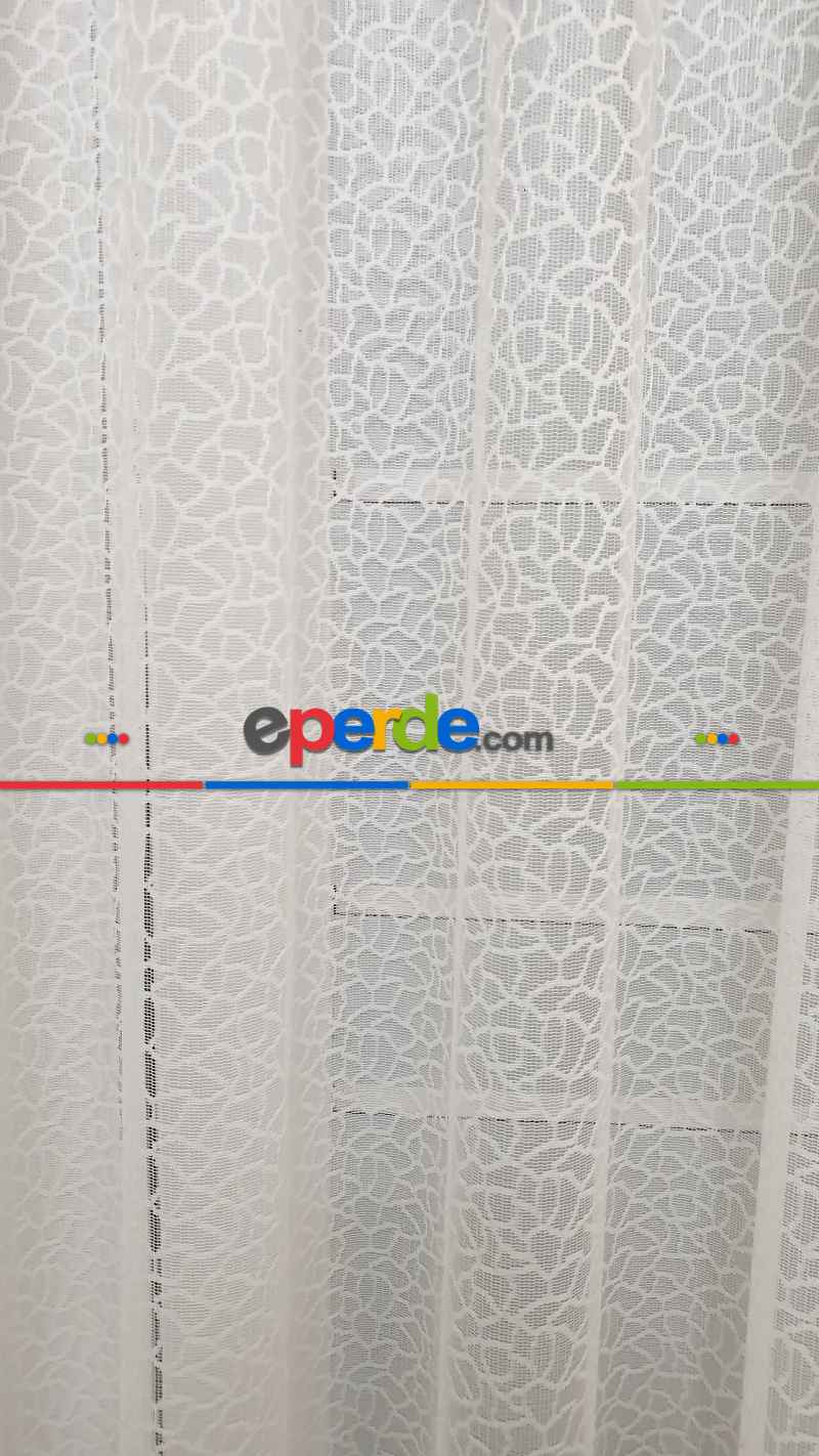 Desenli Tül Perde - Örme Tül - Geometrik Desenli Tül Perde - Beyaz