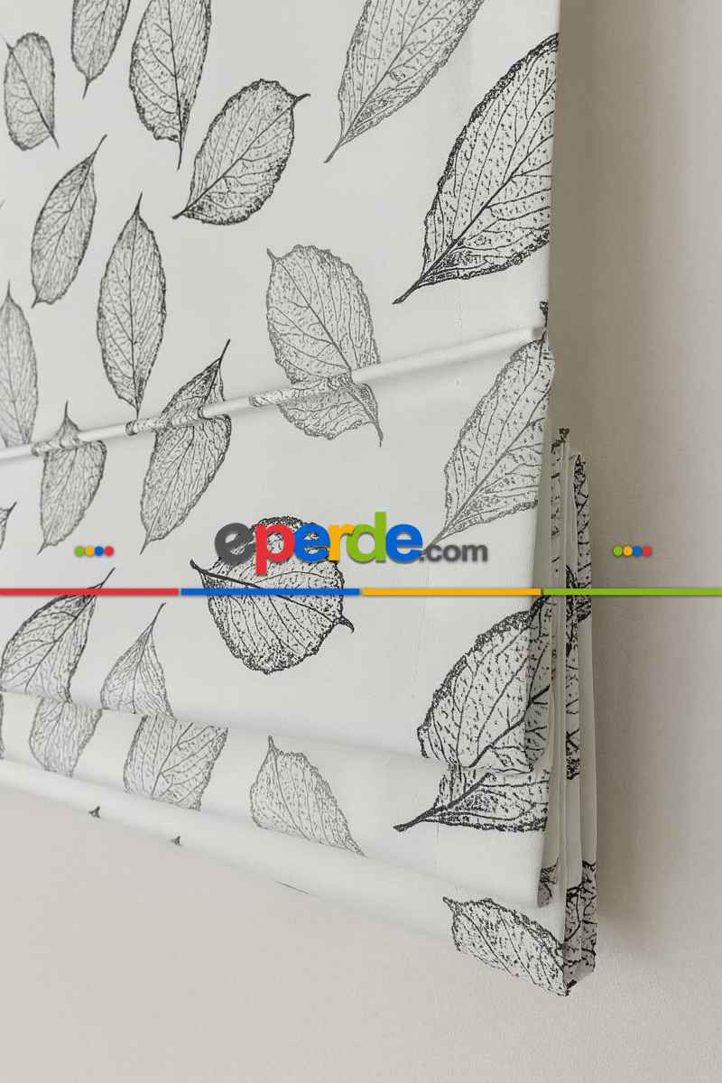 Mutfak - Yaprak Desenli Ütü İstemez Vintage Katlamalı Modern Mutfak Çocuk Odası Perdesi