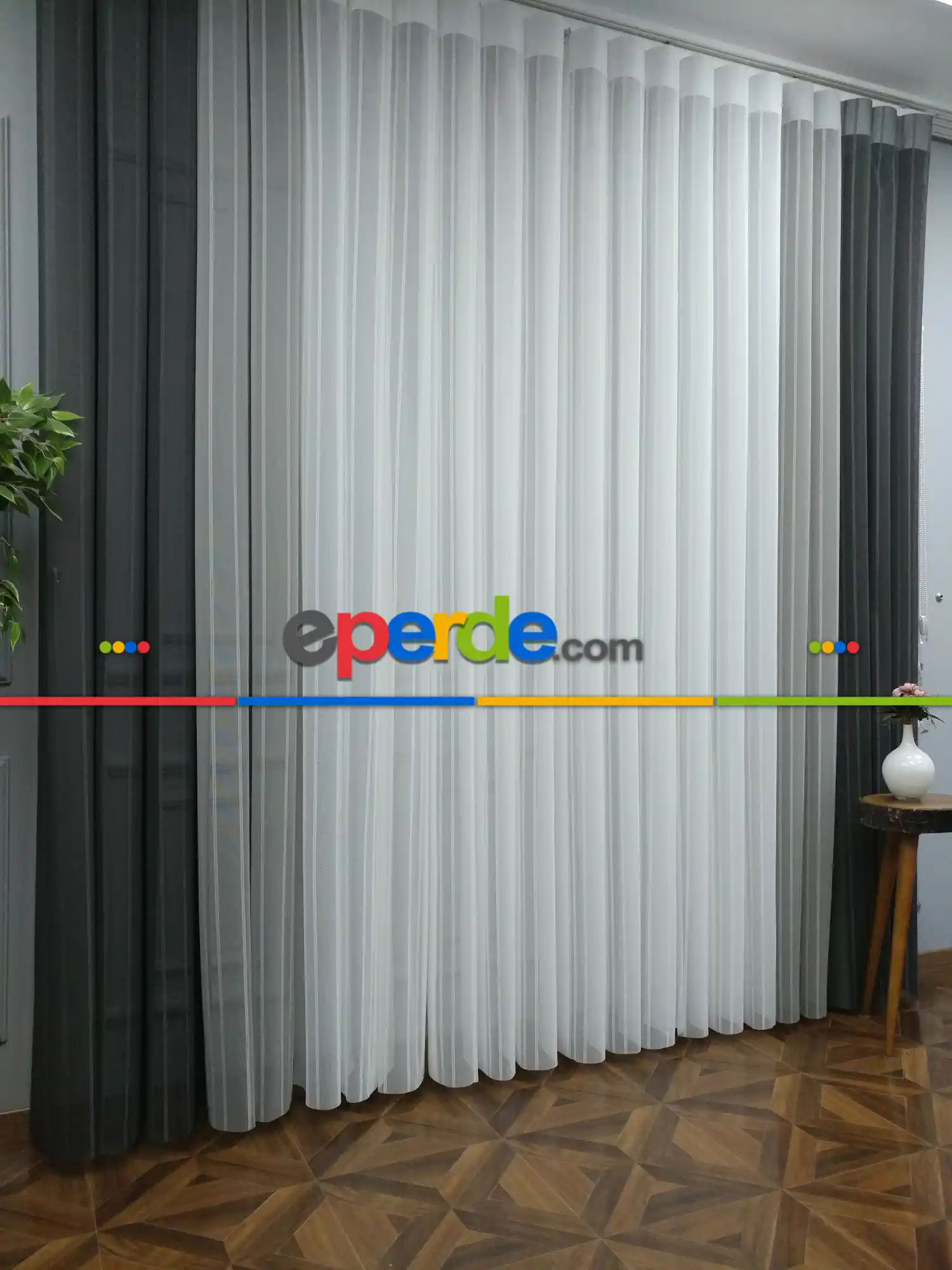 Lens Akıllı Dikey Tül Perde 110- Beyaz-gümüş-antrasit