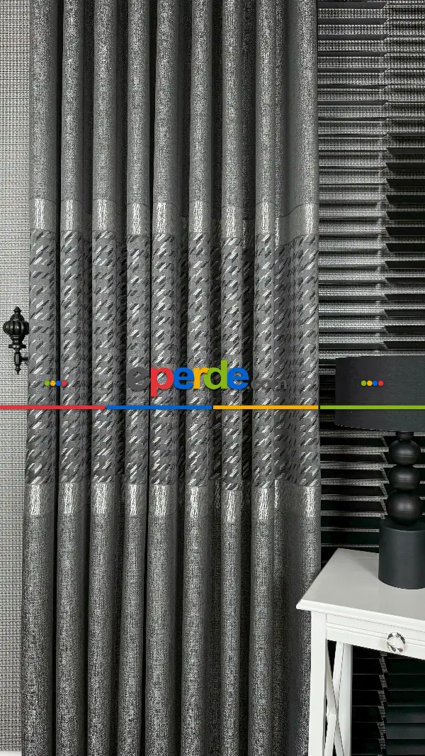 Gri Gümüş Fon Perde, Kazayağı Desenli Jakar Dokuma Pano Model