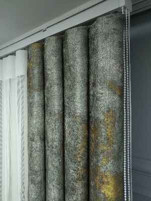 2021 Sezonu - Tül Dikey Zebra Perde - Fon Kumaşlı Tül Dikey Perde - Stor Tül Perde Hepsi Birarada- Sarı-füme-ekru