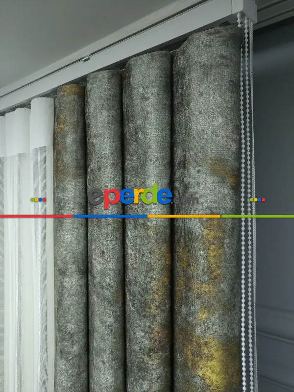 Salon - 2021 Sezonu - Tül Dikey Zebra Perde - Fon Kumaşlı Tül Dikey Perde - Stor Tül Perde Hepsi Birarada- Sarı