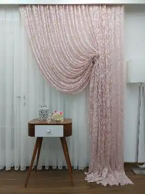 Pudra Pembe Sarmaşık Desenli Boncuklu Mekanizmalı Fon Perde 1 Tkm(2 Kanat)620 Tl Yerine Sadece 229 Tl- Pembe Pudra Pembe