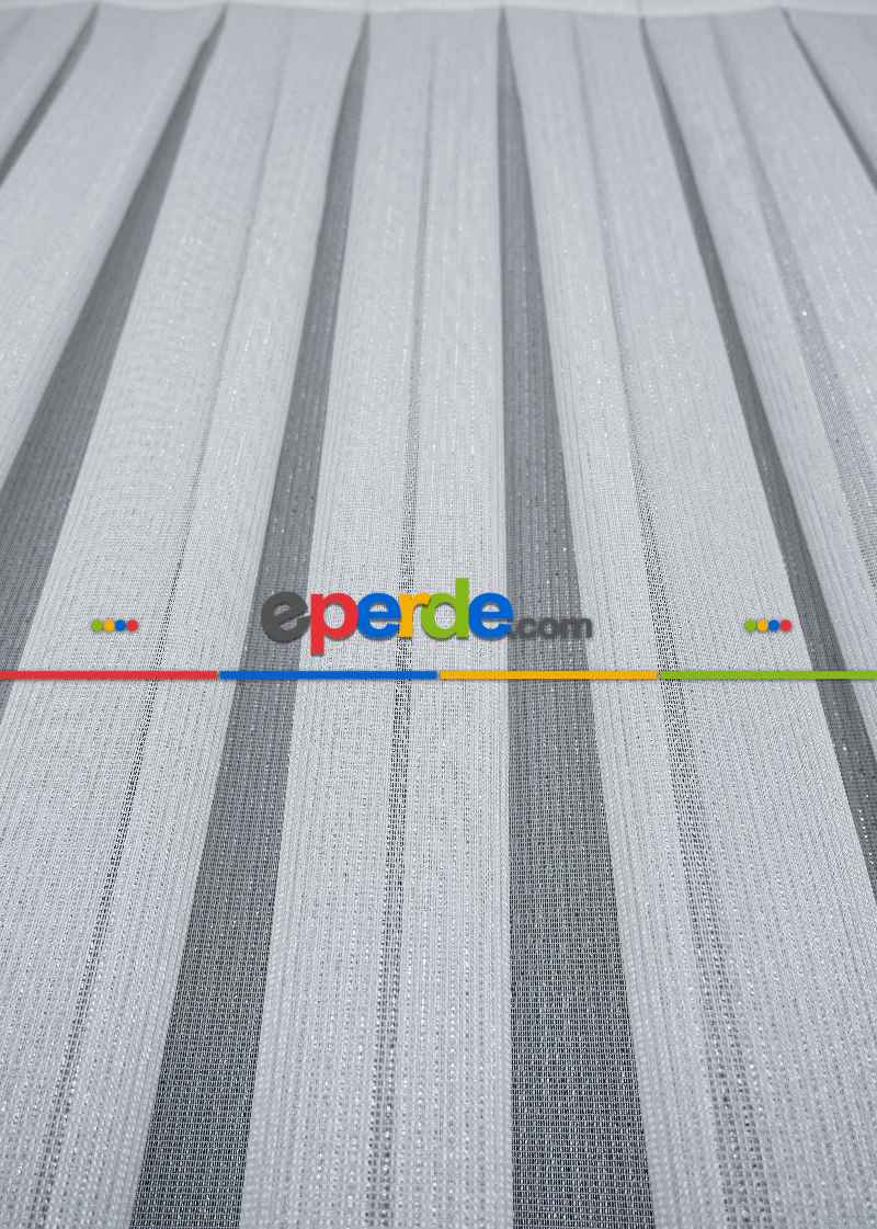 Gümüş Simli İnce Çizgili Gramajlı Dökümlü Kaliteli Tül Ekru