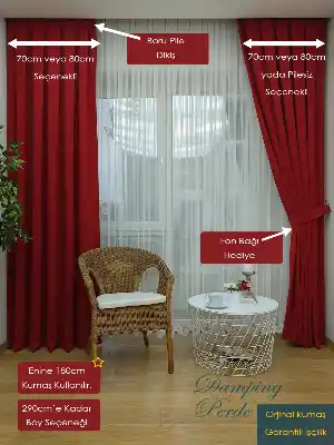 Kırmızı Düz Fon Perde - Kırmızı