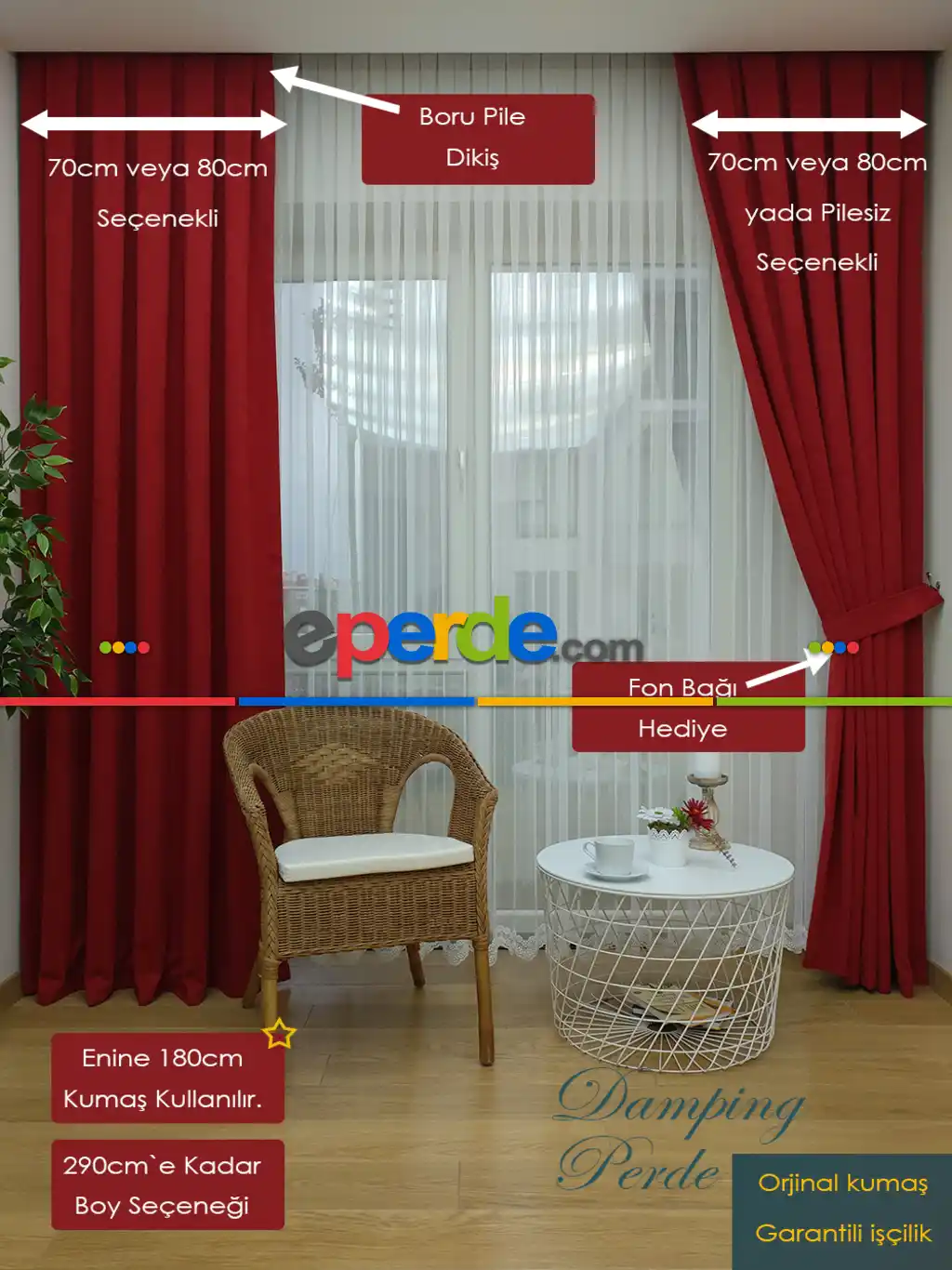 Kırmızı Düz Fon Perde - Kırmızı