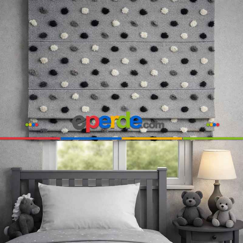 Katlamalı Fon Perde – Ponpon Desenli Mekanizmalı Perde