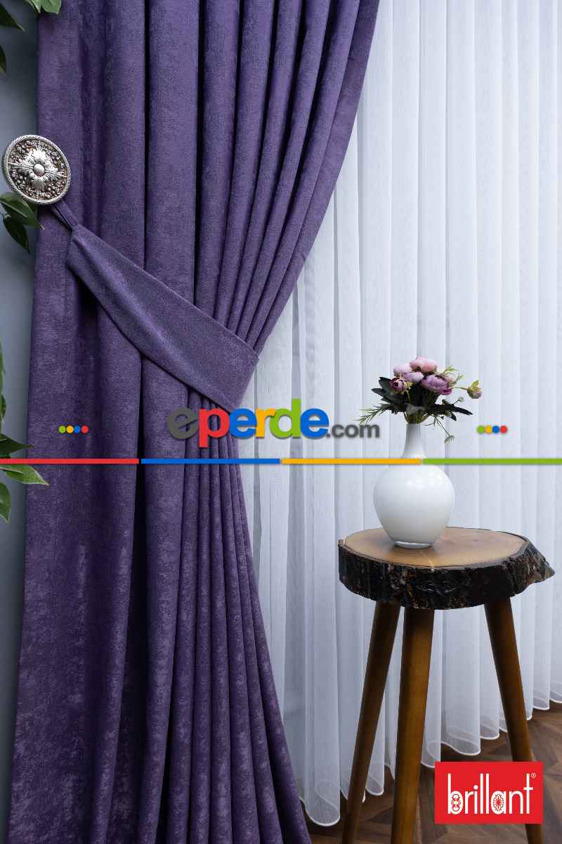 Yatak Odası - Brillant Jakar Fon Perde(Dökümlü Fon )- Mor-leylak