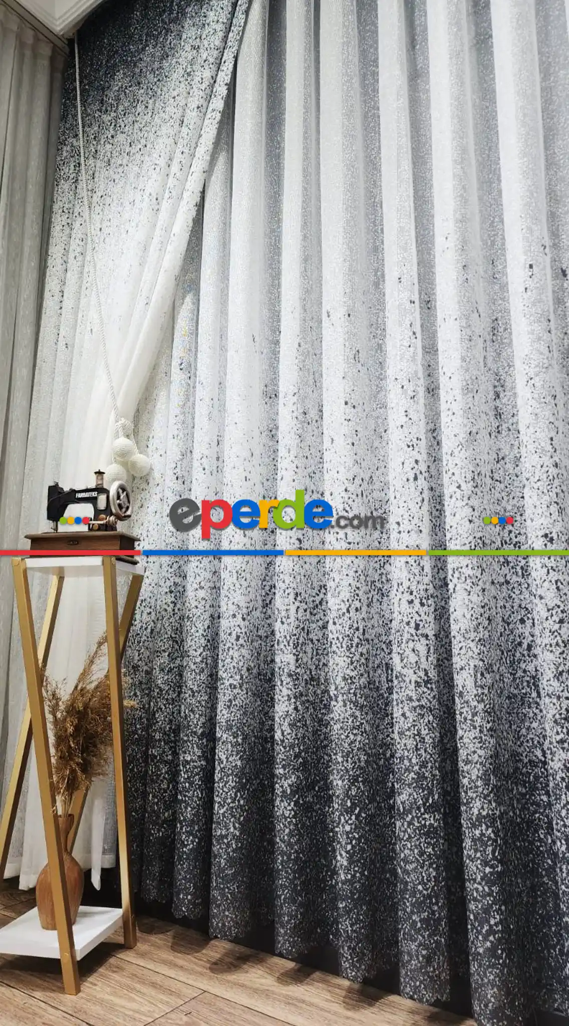 Üsten Dikim Renkli Gri-füme Püskürtme Tül Fon Perde