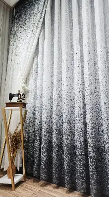 Mutfak - Üsten Dikim Renkli Gri-füme Püskürtme Tül Fon Perde