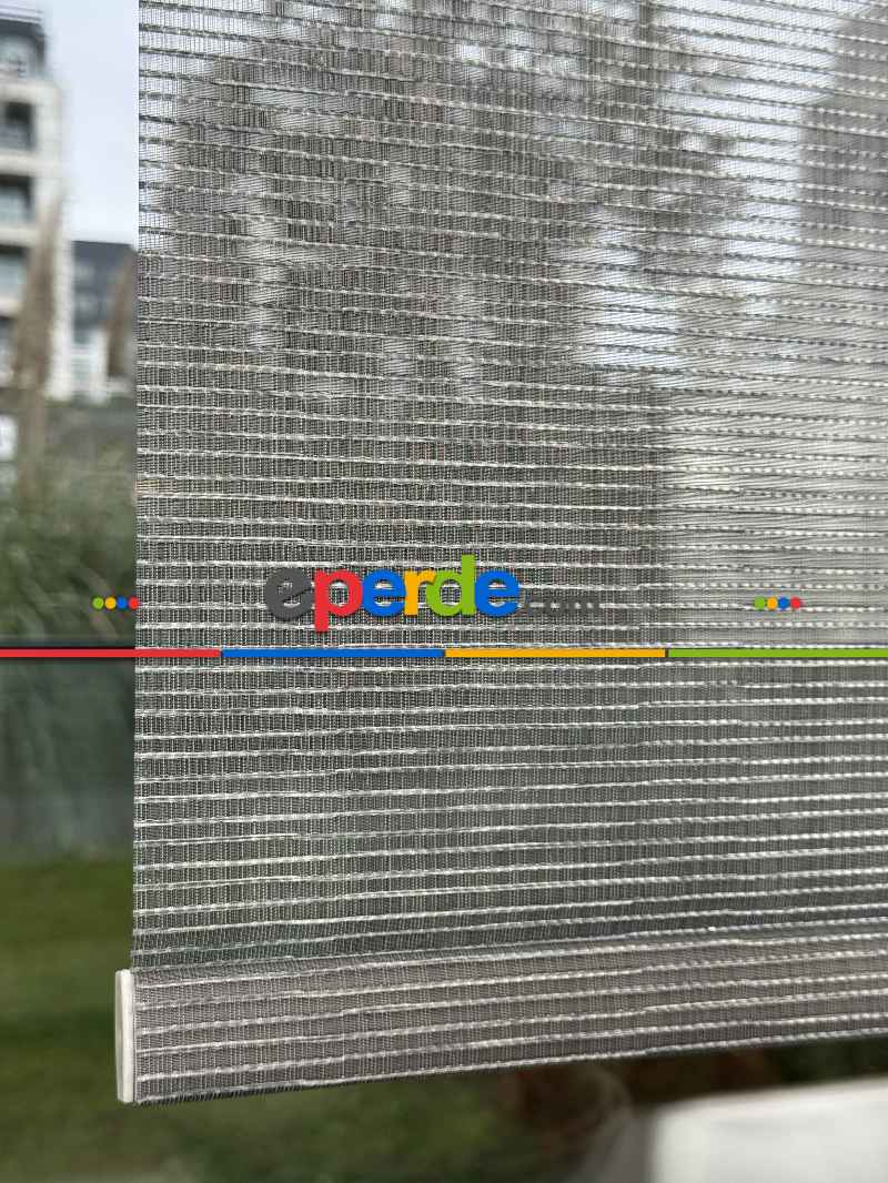 Koyu Gri Çiftli Sistem Tül Stor Perde, Standart Metal Kasalı Yüksek Kalite Kornişe Kolay Montaj Seçenekli