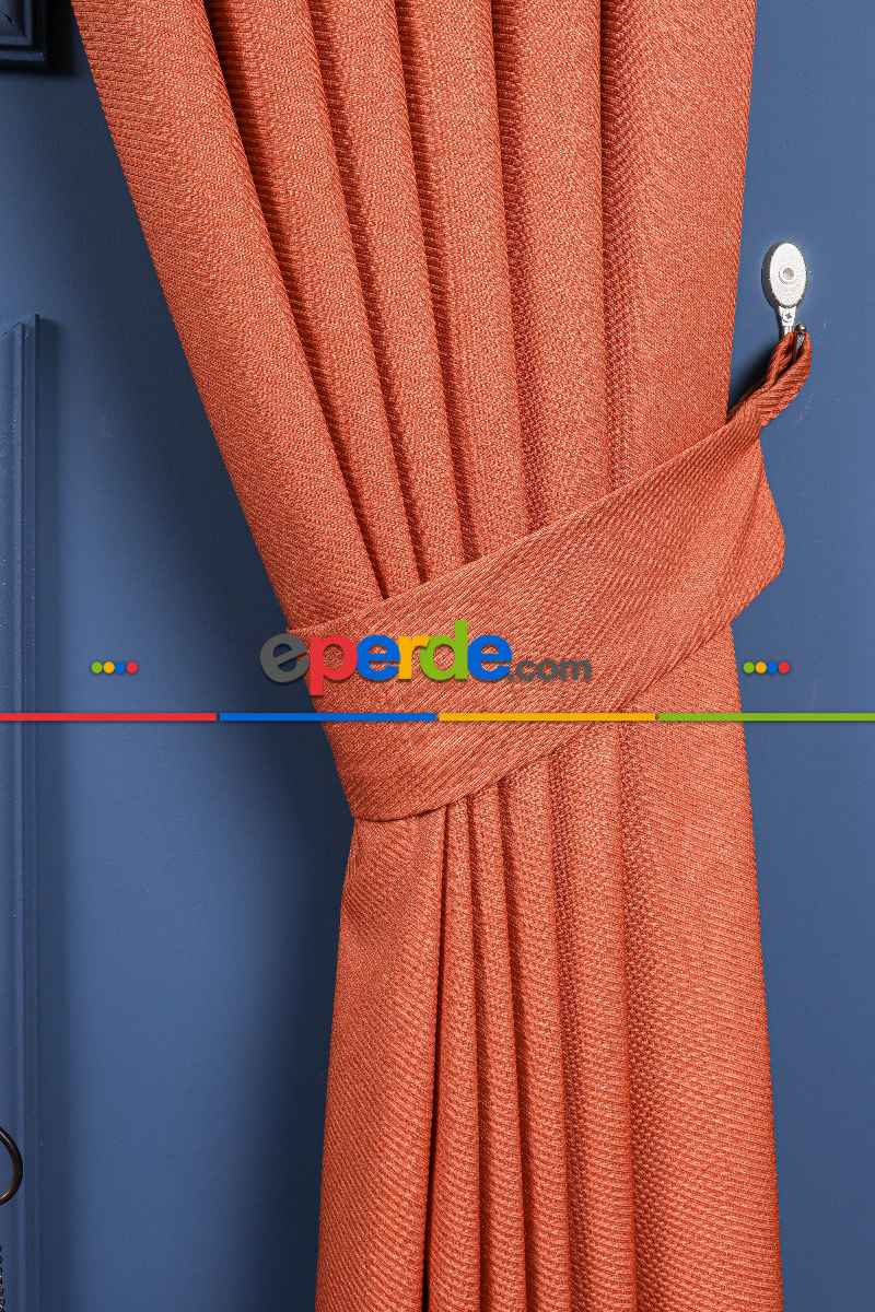 Yatak Odası - Turuncu Jakar Dokuma Fon Perde