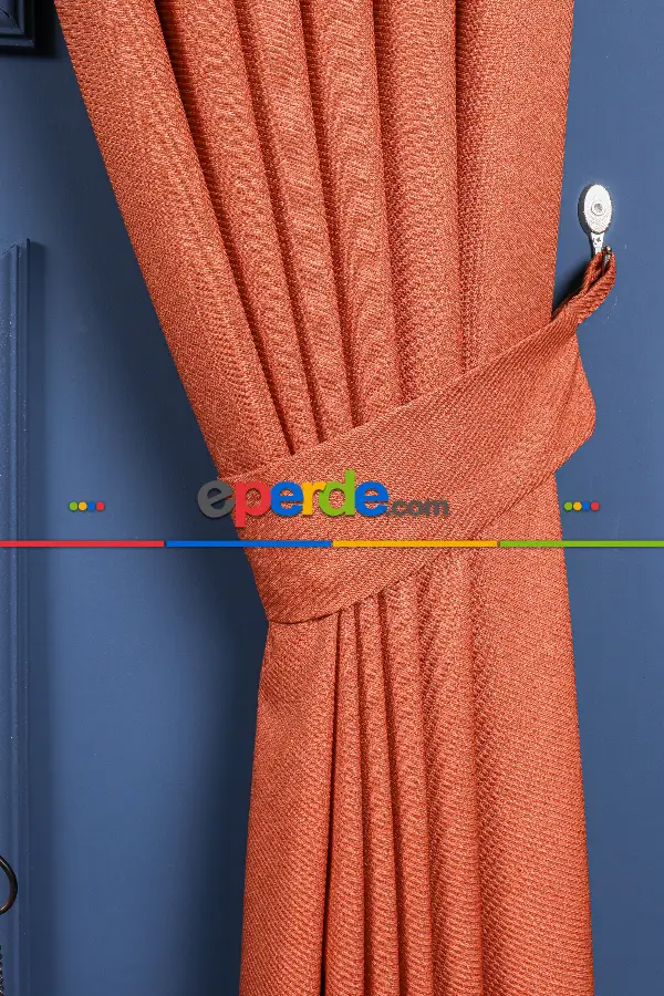 Yatak Odası - Turuncu Jakar Dokuma Fon Perde