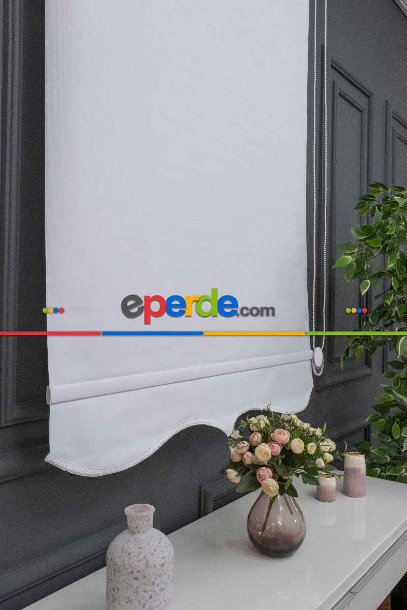 Stor Perde Düz Polyester Stor Güneşlik 1 Kalite Yıkanabilir Çiğ Beyaz