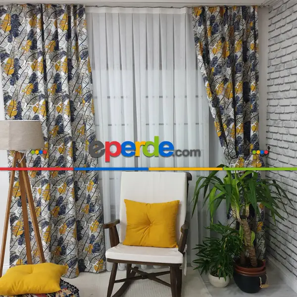 Yatak Odası - Yaprak Desenli Fon Perde Evm737 Kumaşı Kalındır Duck Bezi Değildir- Siyah-Mavi-Gri-Füme-Antrasit-Sarı-Beyaz
