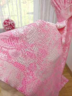 Patinedesenli Pembe - Katyonik Jakar Fon Perde- Pembe