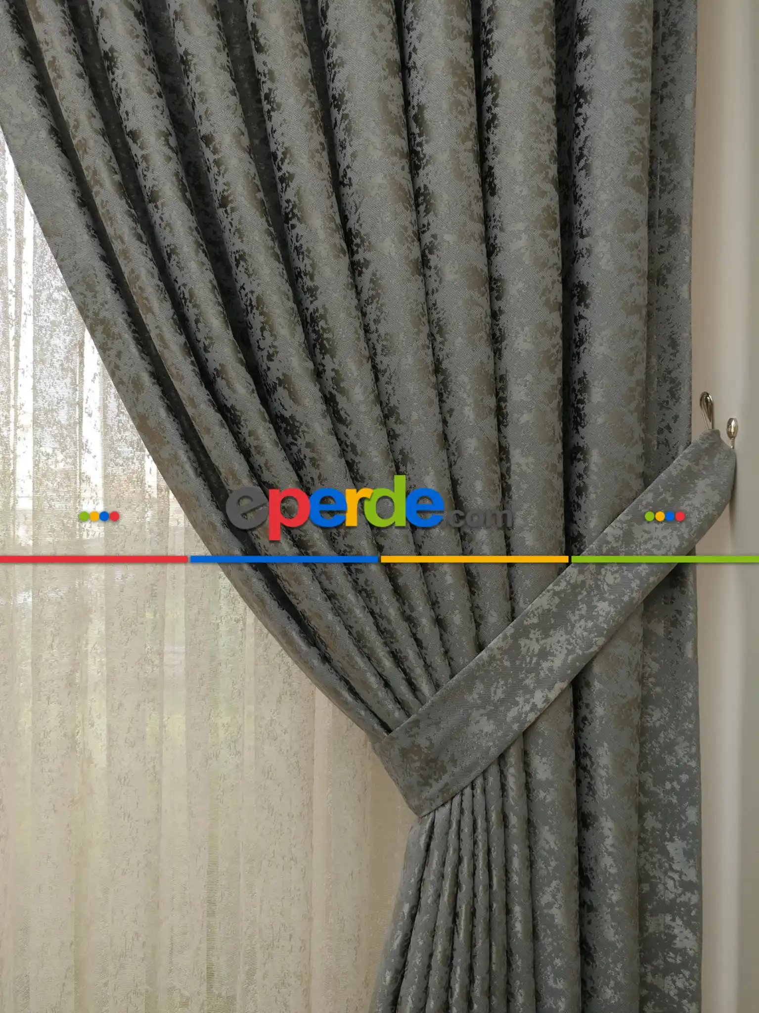 Açık Gri Duz Jakar Fon Perde (180)- Gri Açık