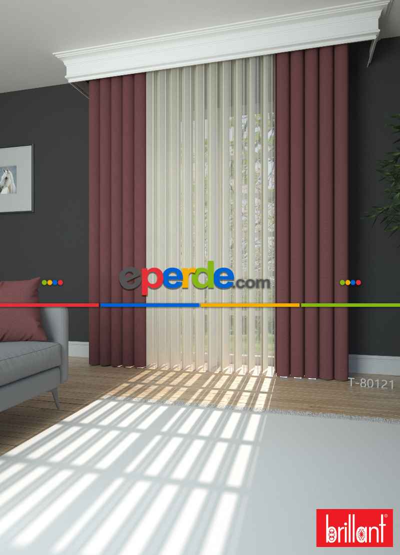 Brillant Akıllı Tül Perde Gül Kurusu Renkli Tül Dikey Zebra Perde Düz 1. Kalite