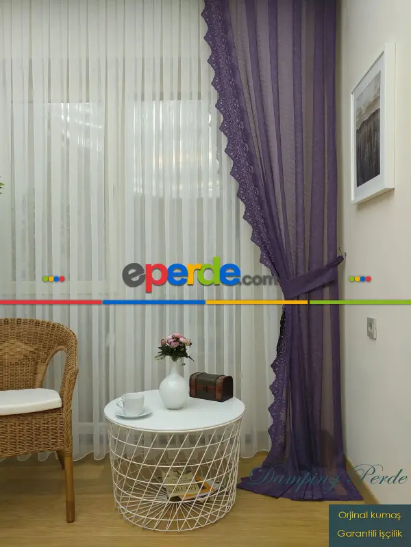 Mor Örme Tül Fon Perde- Mor