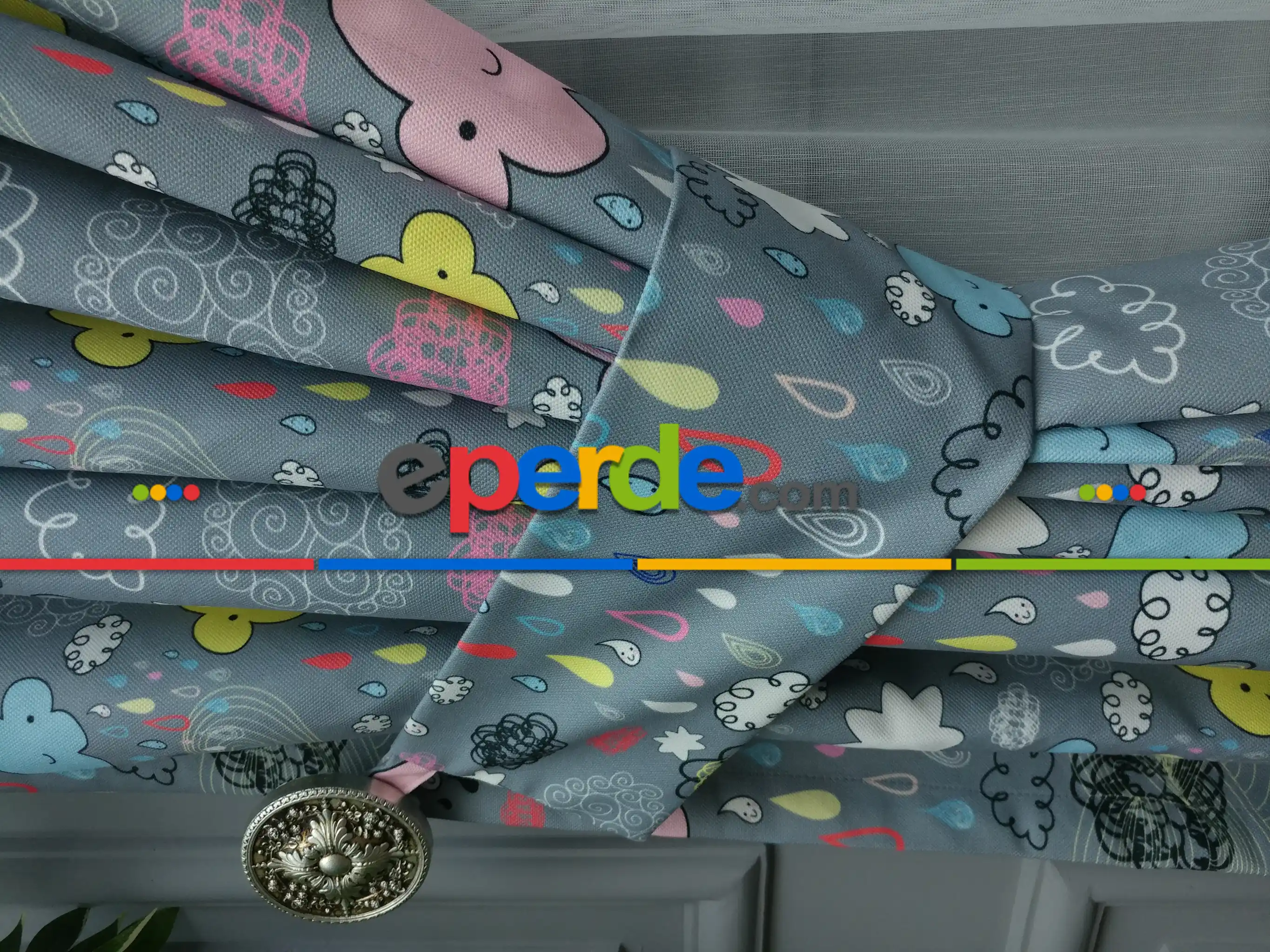 Bulut Ve Damla Desenli Fon Perde Evm680 Kumaşı Kalındır Duck Bezi Değildir- Siyah-Gri-Füme-Antrasit-Sarı