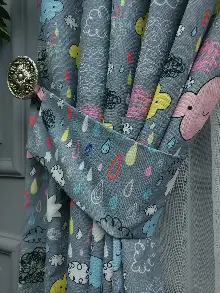 Bulut Ve Damla Desenli Fon Perde Evm680 Kumaşı Kalındır Duck Bezi Değildir- Siyah-Gri-Füme-Antrasit-Sarı