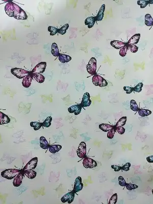 Kelebek Desenli Çocuk Odası Fon Perde ( Leke Tutmaz )- Turkuaz-mor-fuşya-hardal Yeşili
