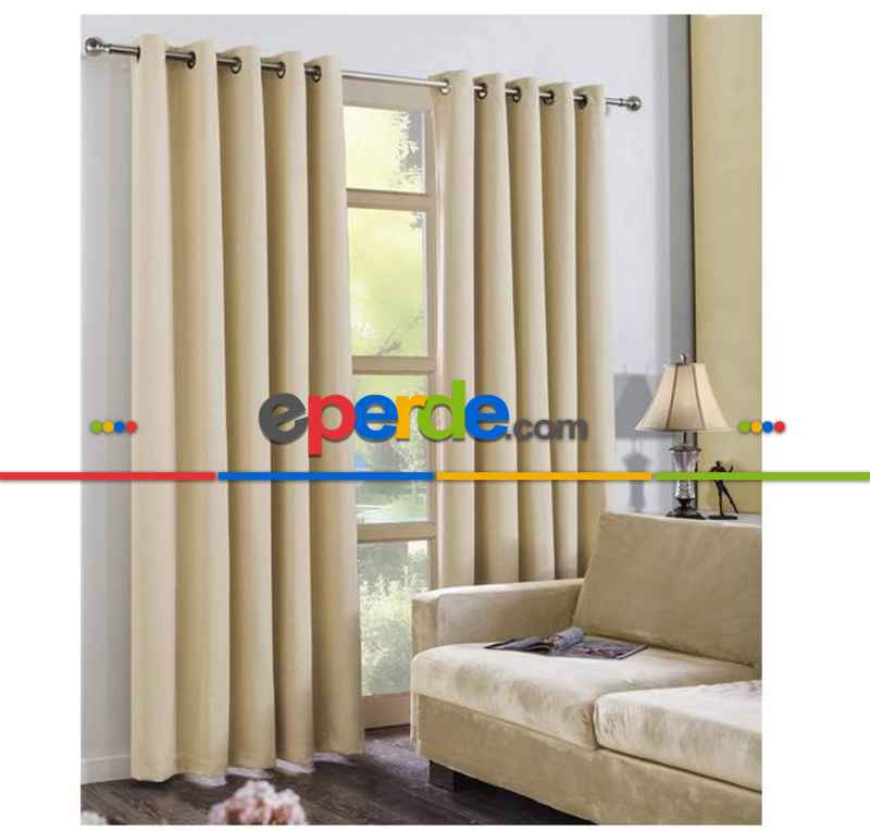 Bej Perde Kuşgözü Rustik Perde Halka Kuşgözü Boru İçin Perde