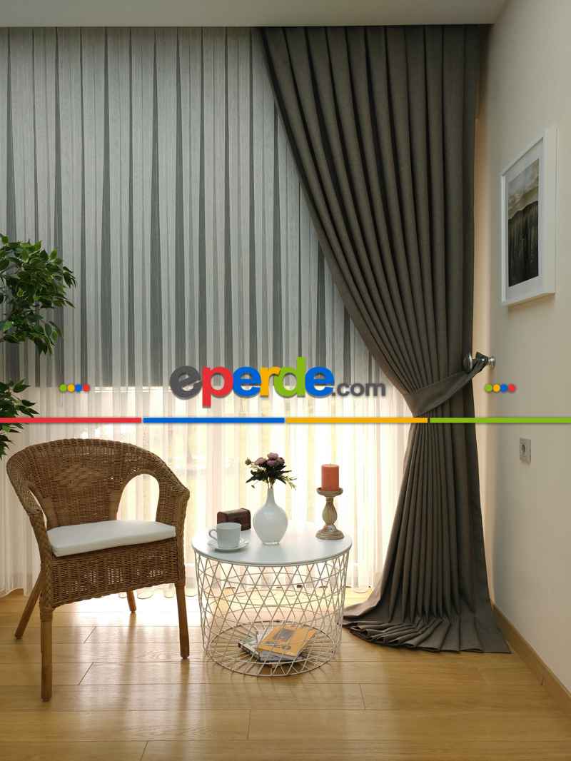 Salon Fon Perde - Keten Koyu Gri Düz Fon Perde- Gri Koyu