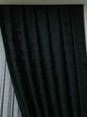 Siyah Renk Jakar Desenli Fon Perde - Siyah