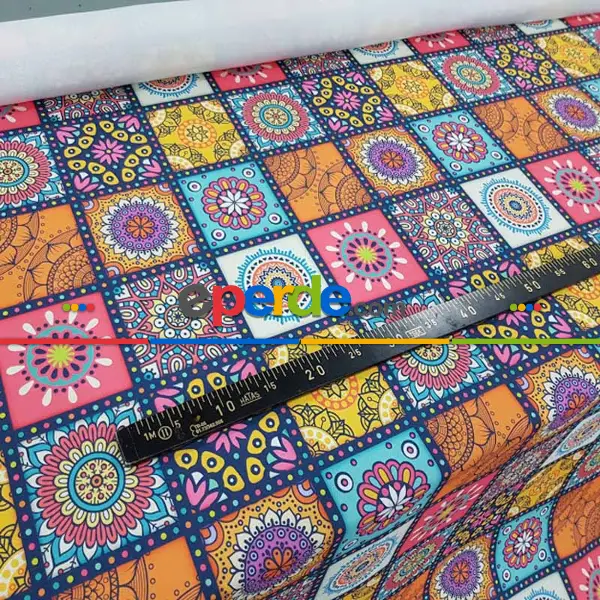 Etnik Desenli Fon Perde K508 E - Kumaşı Kalındır Duck Bezi Değildir.- Sarı-Turkuaz-Pembe-Kahve-Hardal Sarısı-Çok Renkli