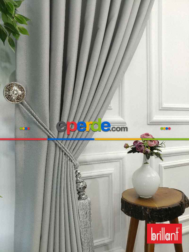 %90 Brillant Karartma Blackout Açık Gri Renk Fon Perde- Gri Açık