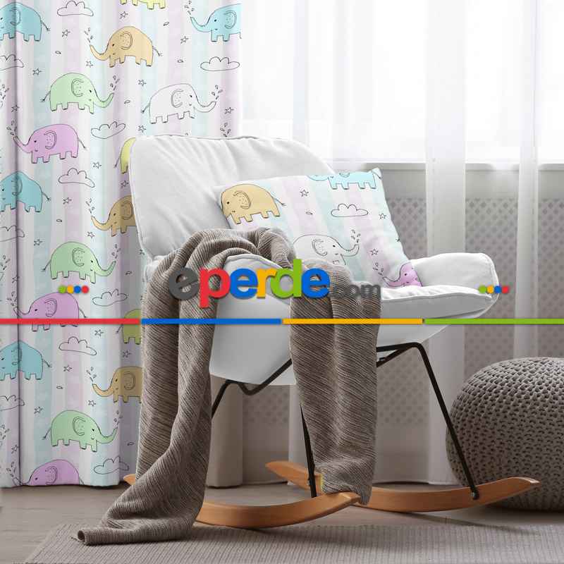 Çocuk Desenli Fon Perde Evim916 Kumaşı Kalındır Duck Bezi Değildir- Mavi-beyaz