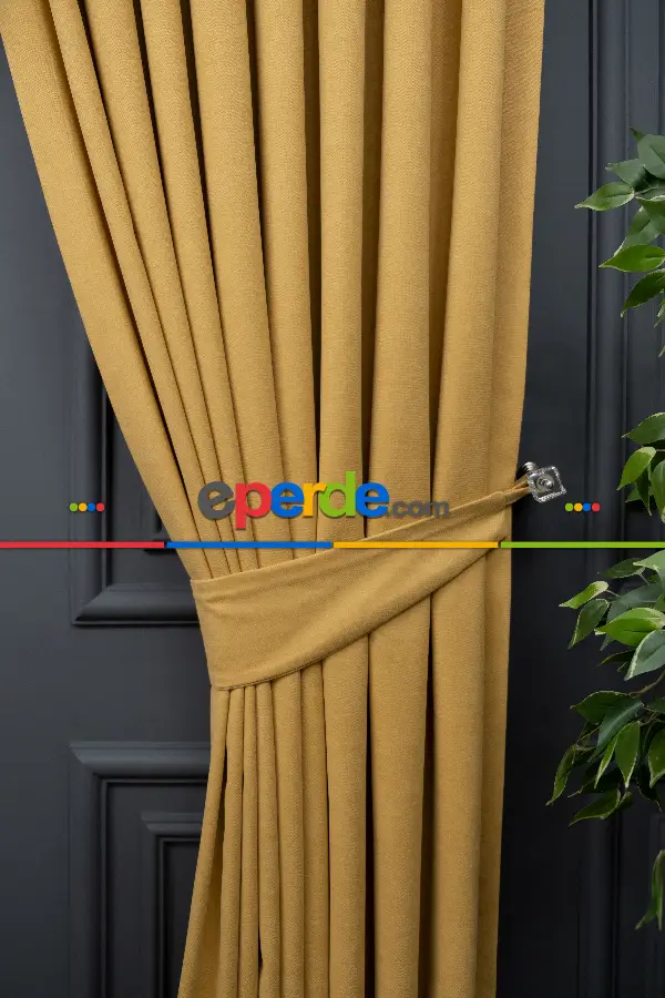 Hardal Düz Fon Perde Dökümlü Fon Perde