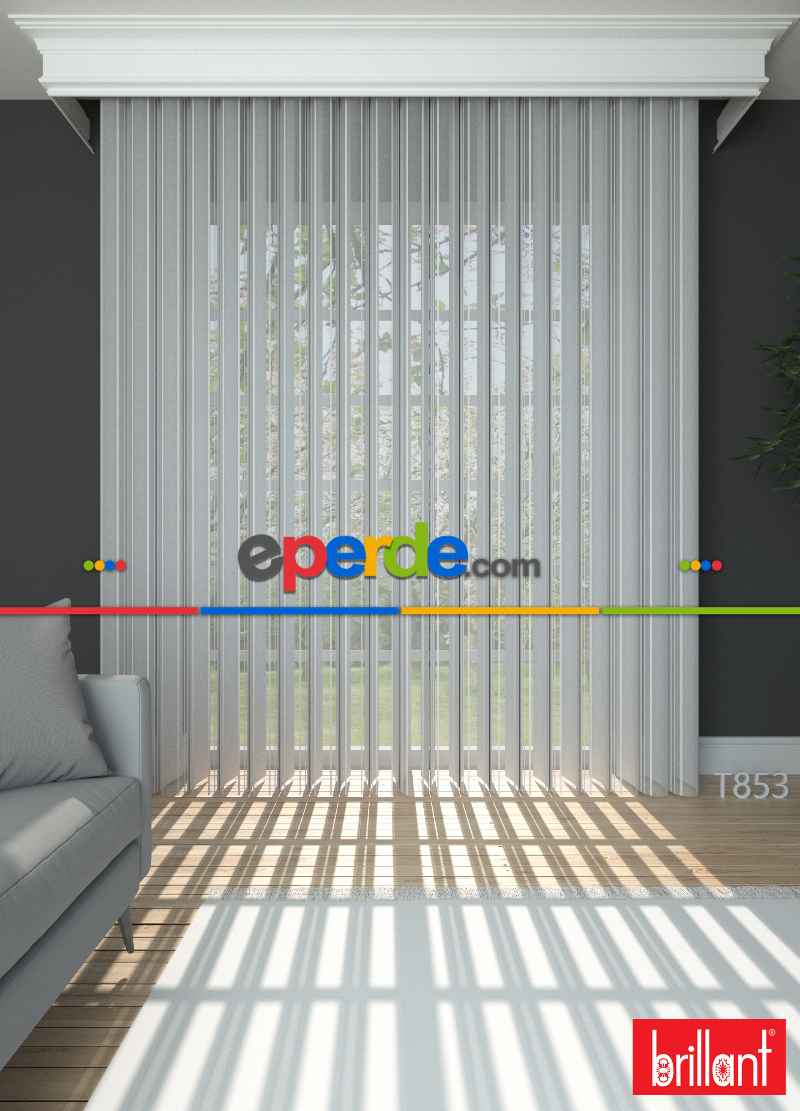 Brillant Akıllı Tül Perde Açık Gri Renkli Tül Dikey Zebra Perde Düz 1. Kalite