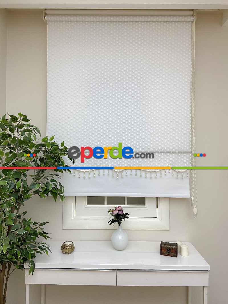 Brillannt - Çiftli Sistem Tül Stor Perde - Ekru - Açık Krem - Beyaz - Puantaj