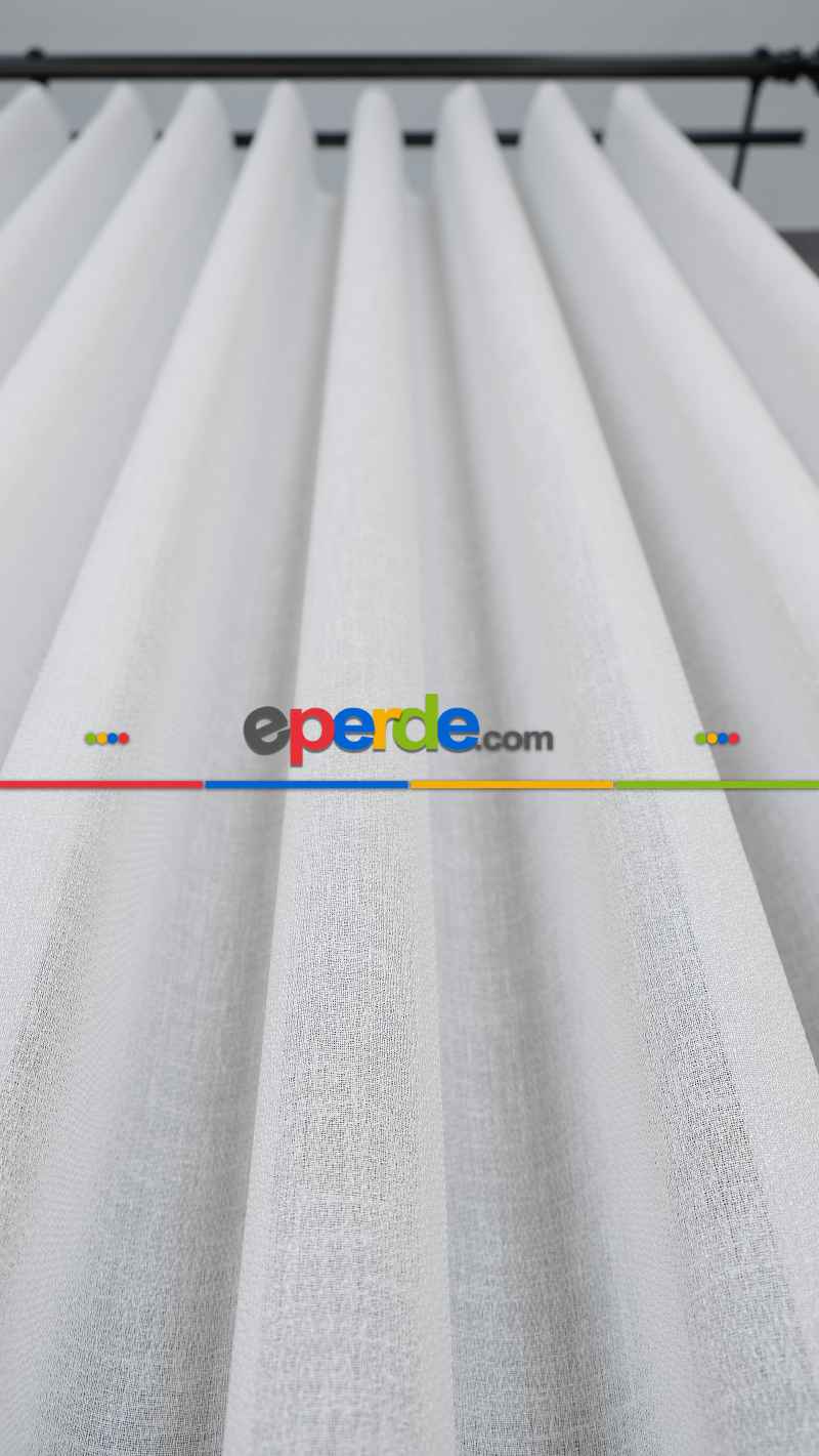 Ekru Düz Tül Perde, Ağır Gramajlı Premium Seri, Eteği Kurşunlu