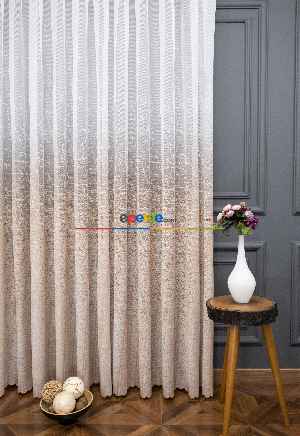 Hazır Ölçülü Seyrek Pileli Modern Bej Kahverengi Degrade Geçişli Tül - Örme Dantel Tül Perde