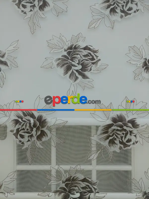 Mutfak Tül Stor Perde - Çiftli Sistem- Kahverengi