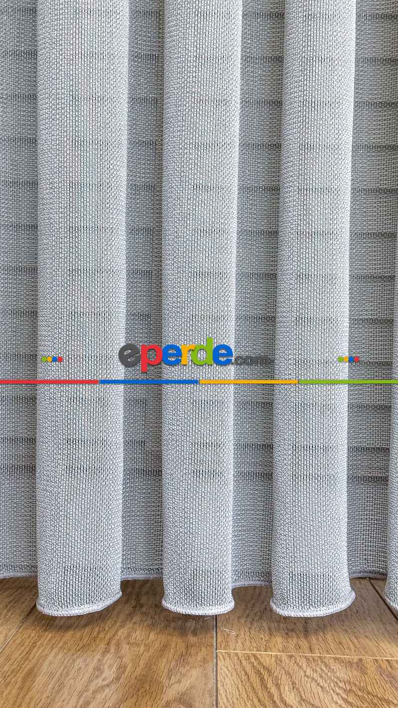 Gri Keten Gümüş Simli Tül Perde - Ağır Gramajlı Premium