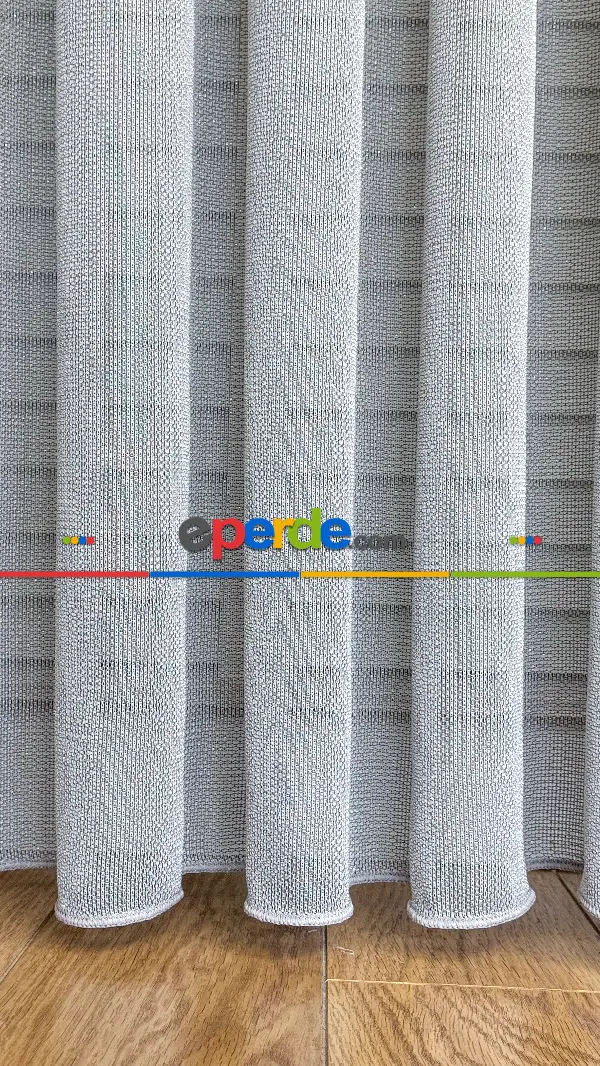 Salon - Gri Keten Gümüş Simli Tül Perde - Ağır Gramajlı Premium