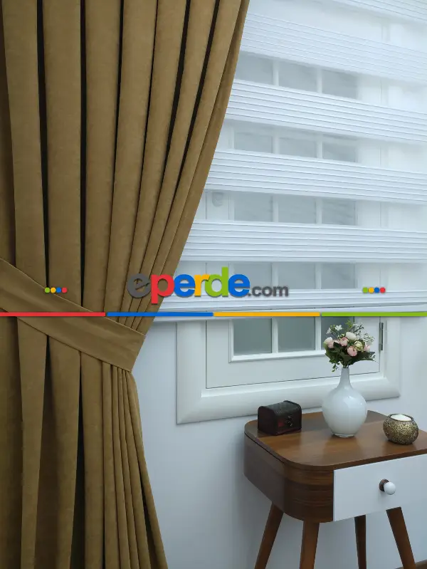 Salon Fon - Mat Altın Rengi Düz Fon Perde ( 280 Eninde )- Altın Mat