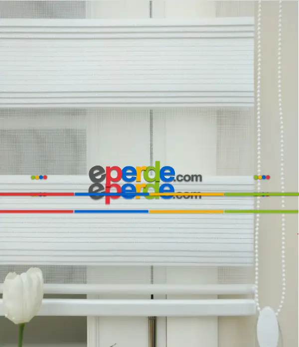 Mutfak- Elit Beyaz Bambu Simli Perde- Beyaz