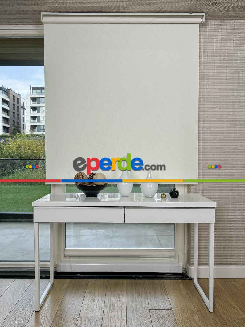 Salon Ekru Keten Stor Perde, Standart Metal Kasalı Yüksek Kalite Kornişe Kolay Montaj Seçenekli