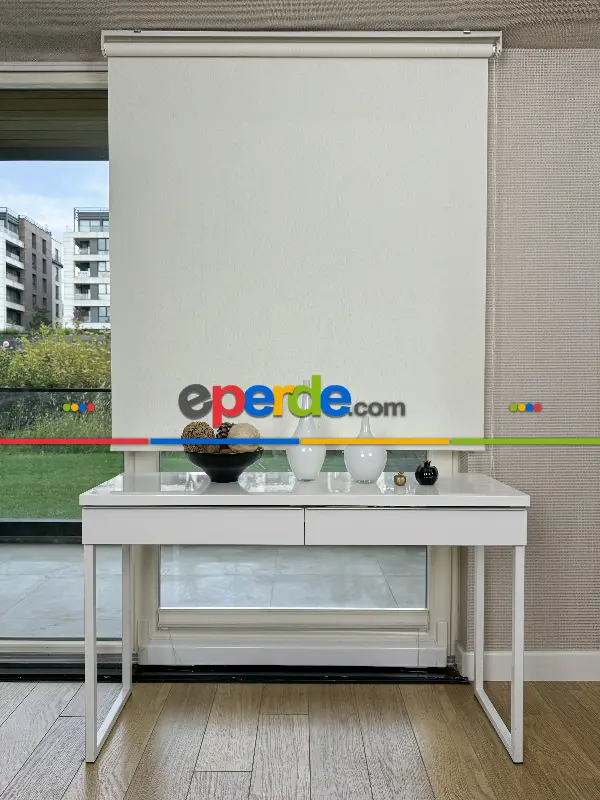 Salon Ekru Keten Stor Perde, Standart Metal Kasalı Yüksek Kalite Kornişe Kolay Montaj Seçenekli