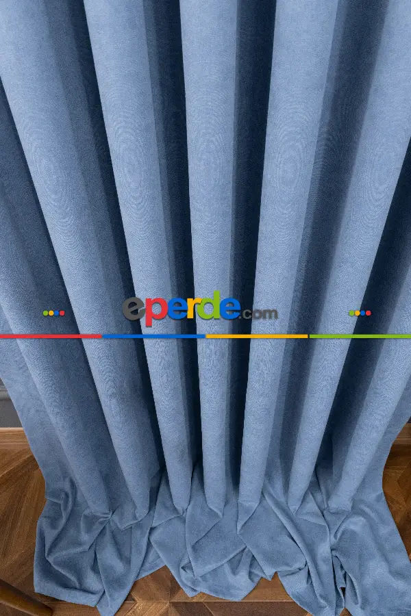 Salon - Mavi Rengi Düz Fon Perde En  Dökümlü Fon Perde