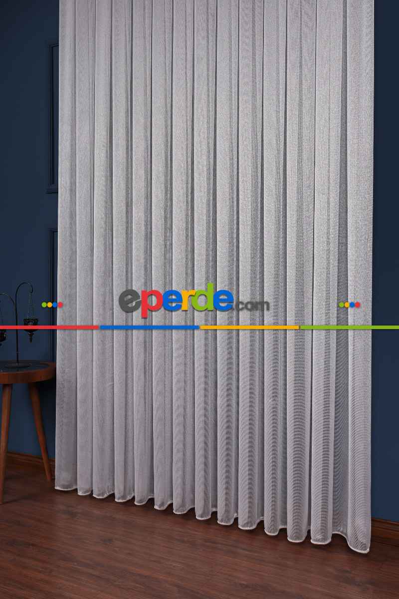 Salon Tül - Gri Düz Tül Perde Ütü Istemez
